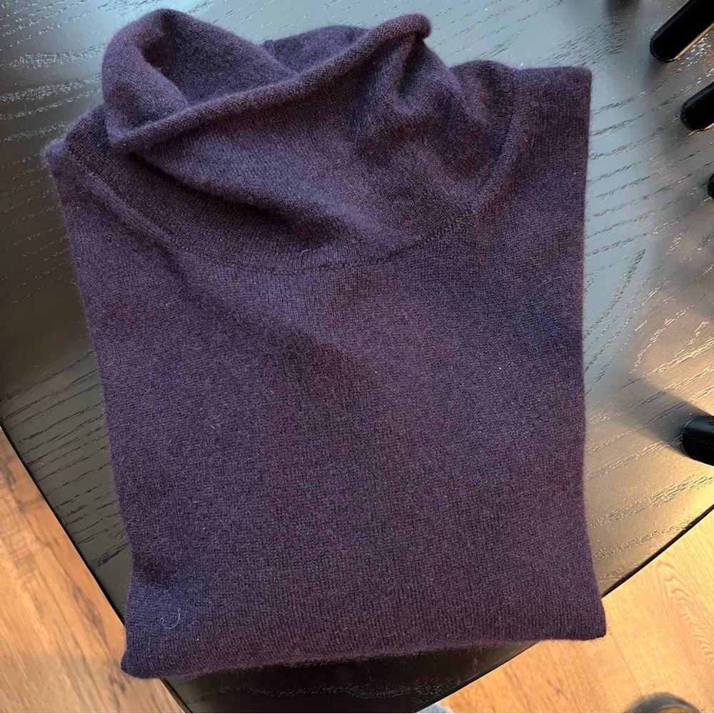 EILEEN FISHER Italian Cashmere Turtleneck Top, Aubergine, XS - Picture 10 of 11